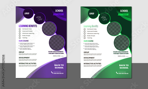 School admission flyer design templet set.