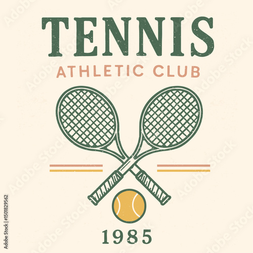 tennis athletic club 1985. sports graphics for t-shirt design. womens graphics in tennis vibes. vintgae retro sporty print.