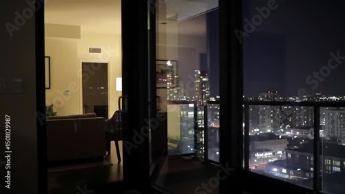 Night View Of Cityscape From Apartment Balcony At Twilight
