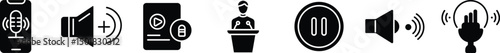 Sound and media control silhouette icons – volume, microphone, speaker, mute