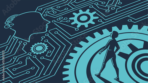 Artificial intelligence technology human integration future innovation circuit board modern concept