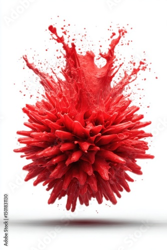 Red Paint Explosion Isolated on White Background Artistic Still Life High Angle Shot Creative Concept