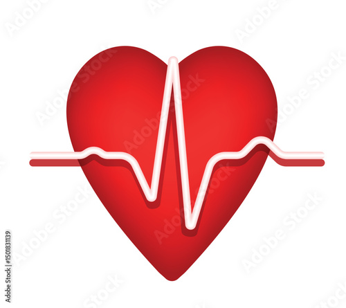 Heart and heart rhythm. Vector clip art isolated on white background.
