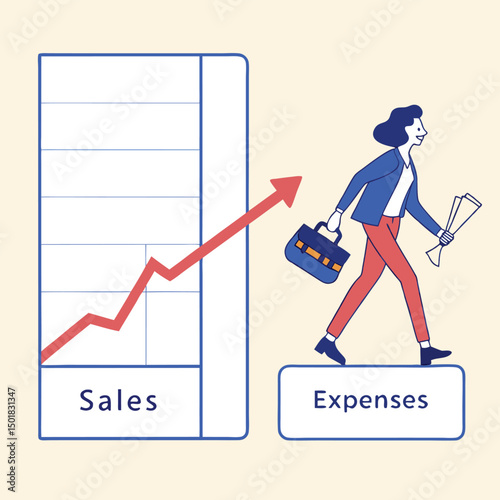 Dual Axis Line Graph Vector Comparing Sales and Expenses for Business Analytics and Financial Reporting

