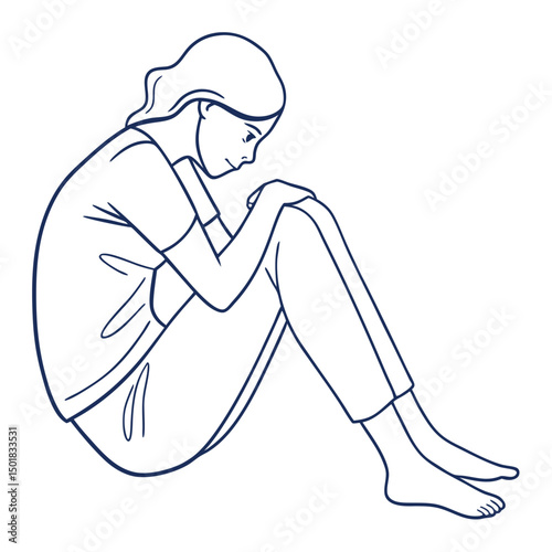 Minimalist Line Art of Seated Figure with Knees Drawn Up Expressing Calm, Contemplation, and Simplicity

