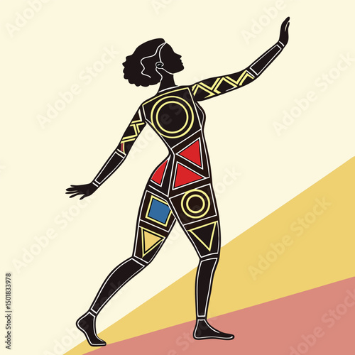 Abstract Geometric Body Silhouette of Standing Woman Pose Modern Minimalist Female Figure Art Design

