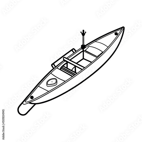 Detailed Kayak Fishing Boat Line Drawing Vector