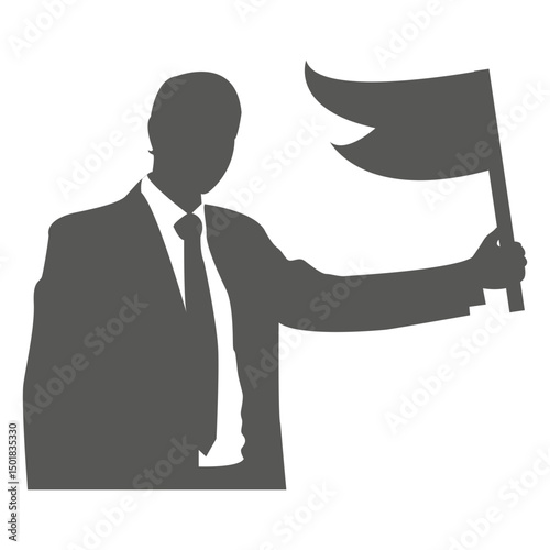 Businessman holding flag icon