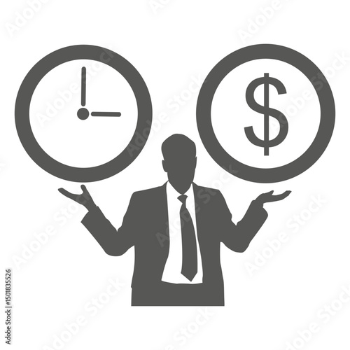 Clock dollar on businessman's hands