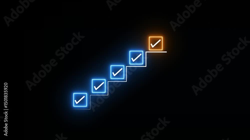 Checklist and task progress tracking concept on transparent background. Productivity, goal setting, and efficient project management. Motion graphics of progress icons. 4k video animation.