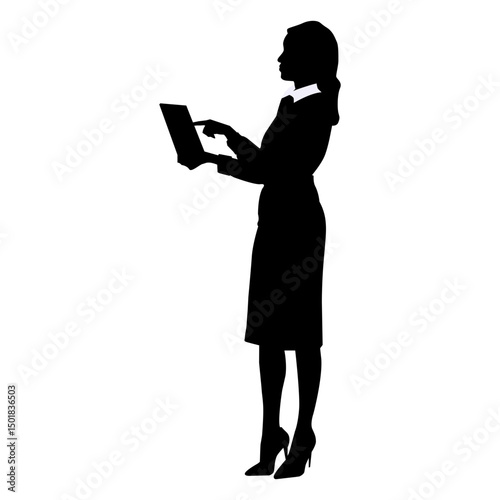 Business woman tablet silhouette