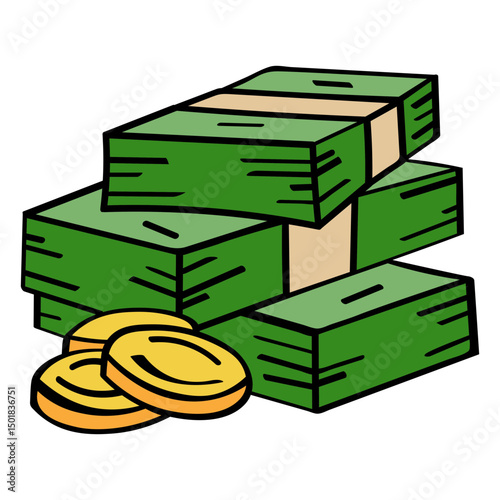 Money business bills and coins icon