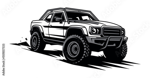 Powerful White Off Road Pickup Truck Driving on a Dirt Road
