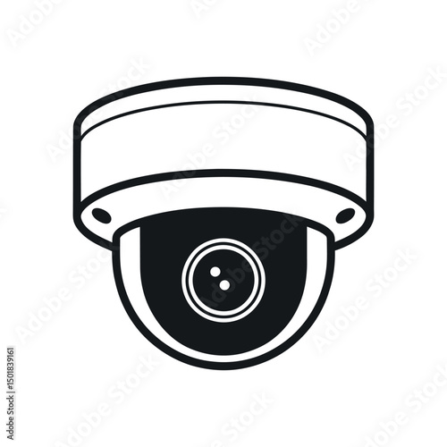 Dome Security Camera Icon Black and White Illustration for Surveillance System Design on white background