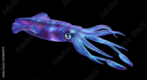 Glowing Squid on Black Background