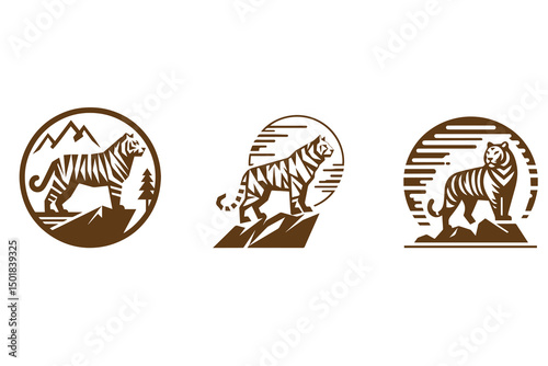 Geometric logo Tiger animal standing on a rock. Tiger animal standing icons