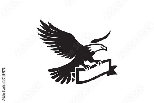 Eagle bird flying and holding a banner statue logo silhouette.