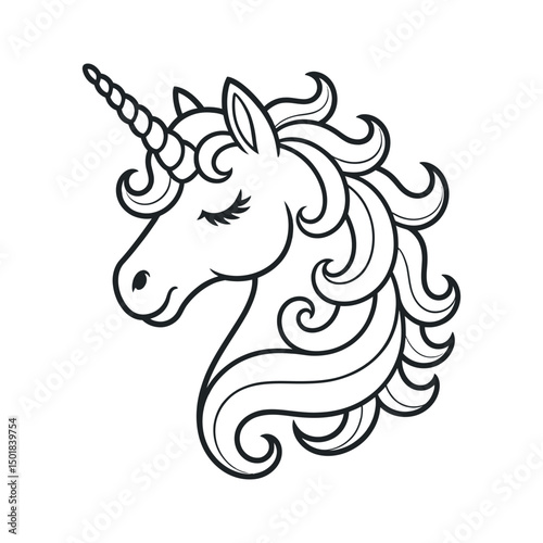 Charming Line Art Unicorn Head Illustration for Children s Designs