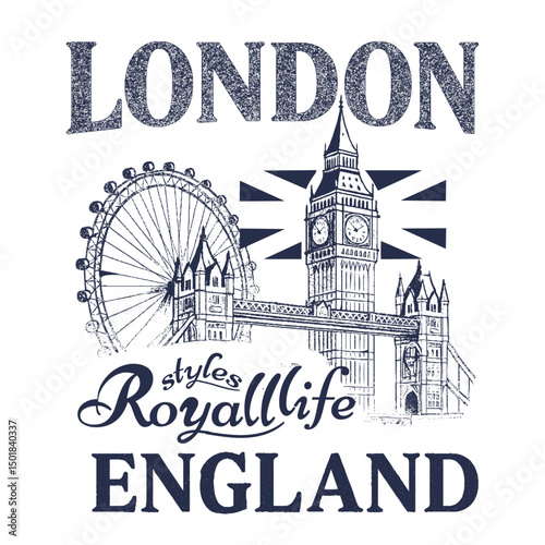 Vintage City of London . royall life in england.london graphics. graphic tee design of london. retro city of londond bridge.  city print t-shirt design.