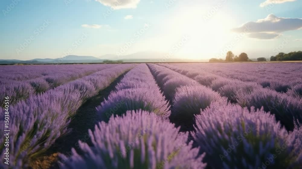 Vibrant purple lavender fields in Provence, France, under a captivating sunset or sunrise sky, showcasing the beautiful natural summer landscape Vibrant purple lavender fields in Provence, France, under a captivating sunset or sunrise sky, showcasing the beautiful natural summer landscape