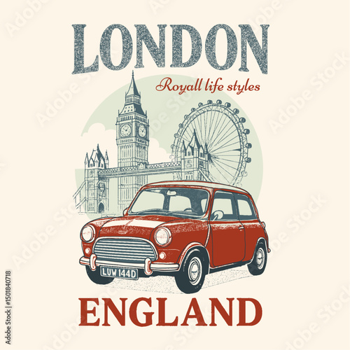 Vintage City of London . royall life in england.london graphics. retro city of londond bridge. city print t-shirt design. graphic tee design of london.
