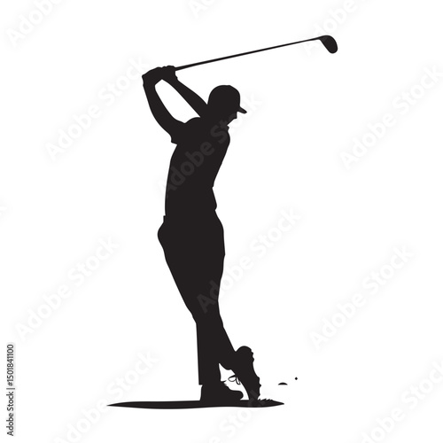 Golfer swinging golf club silhouette