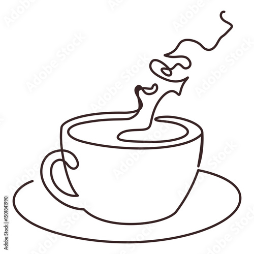 Cup of fragant coffee line drawing