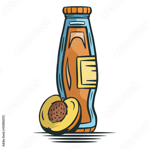 Peach juice bottle hand drawn