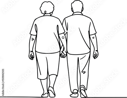Old Couple Walking Silhouette Set – Elderly Love Vector Design Senior Couple Strolling Silhouettes – Aging Gracefully Graphic Pack