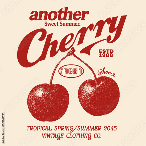 vintage fruit illustration for tee, Womens graphic print, Sweets cherry california. vintage retro fruit print design. Cherry vector art with typography, Cherry fruit club for food fashion.