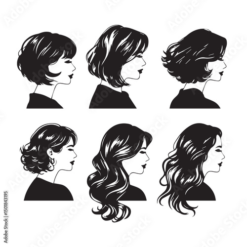 Six women hairstyle silhouettes collection