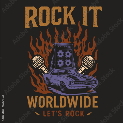 rock and rool t-shirt design. forever rockin music vibes print.  Rock and roll vintage graphic design.