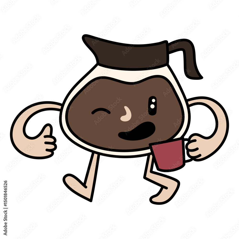 Fototapeta premium Funny coffee pot cartoon drinking