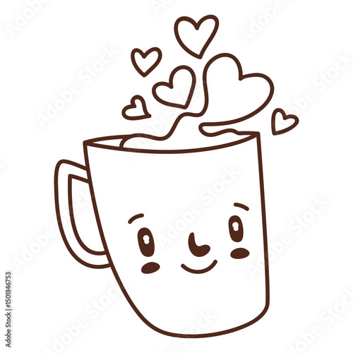 Romantic coffee cup stroke outline 