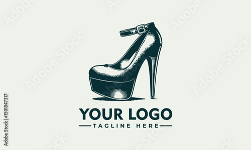 Stylized glossy high heel platform shoe illustrated with elegance and feminine appeal. Fashion concept
