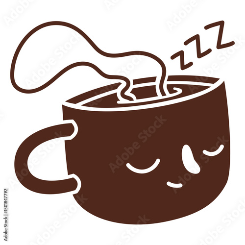 Sleeping steamy coffee cup cut out silhouette   