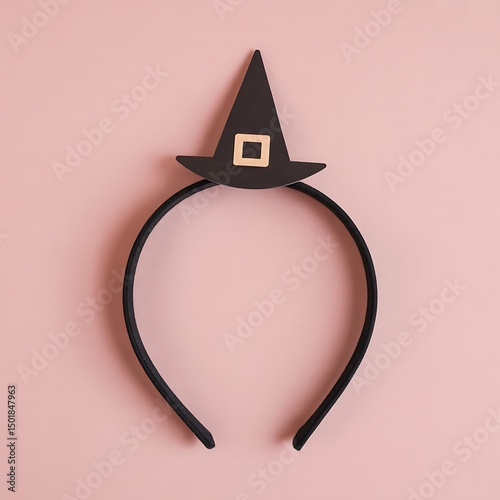 Halloween Witch Hat Headband on a Blush Pink Background, Perfect for Spooky Season