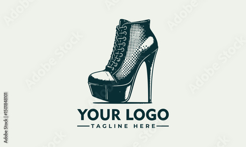 Stylized glossy high heel platform shoe illustrated with elegance and feminine appeal. Fashion concept
