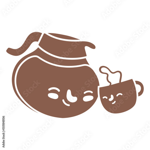 Coffee pot and coffee cup cut out silhouette