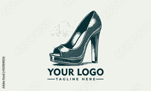 Stylized glossy high heel platform shoe illustrated with elegance and feminine appeal. Fashion concept
