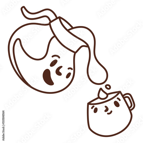 Coffee pot pouring its content in a coffee cup