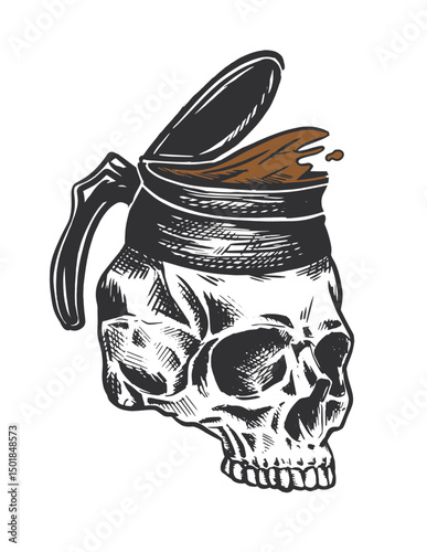 Skull with a cup of coffee