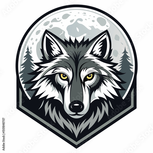 A surreal image depicting a cracked moon hanging above the intense black eyes of a wolf, nestled within a swirling, vertiginous vortex.