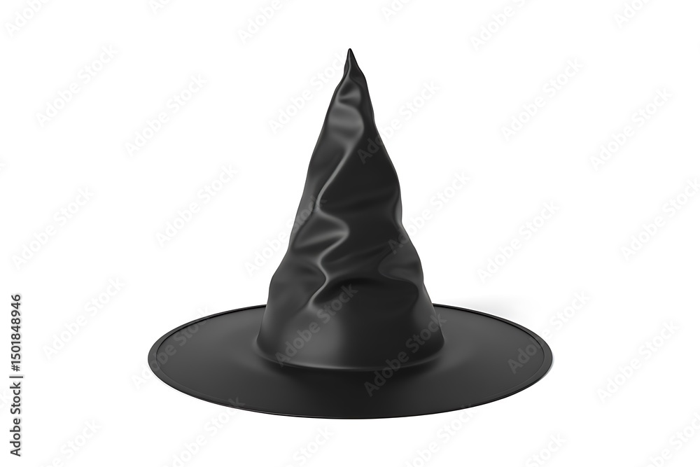 Fototapeta premium Isolated Black Witch Hat for Halloween Decoration on White Background Rendering