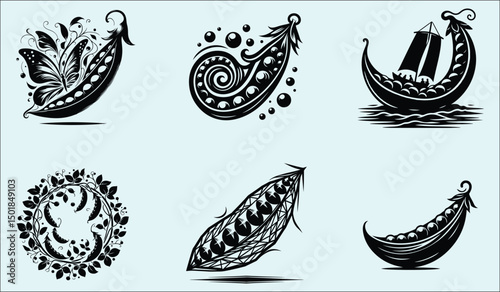Silhouette of Peas and Vegetable Pods Fresh Farm Produce Design