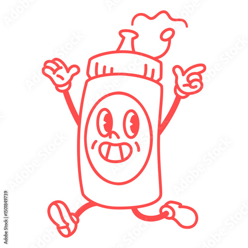 Red ketchup bottle with a smiley face on it