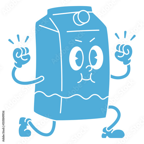 Cartoon milk carton running with his arms up