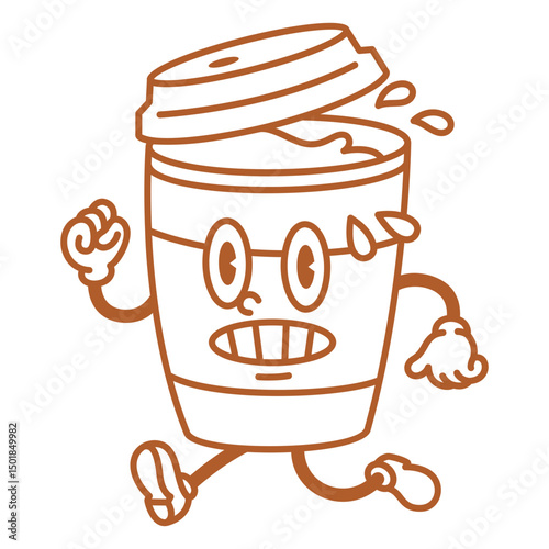 Cartoon of a coffee cup running
