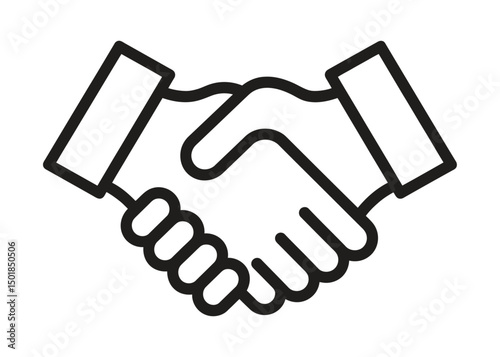 Simple line art icon of a handshake representing agreement partnership collaboration