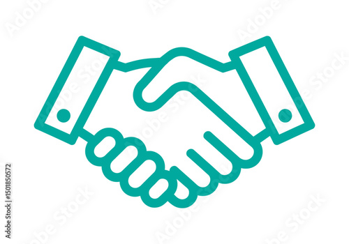 Teal line art illustration of a handshake representing agreement partnership collaboration